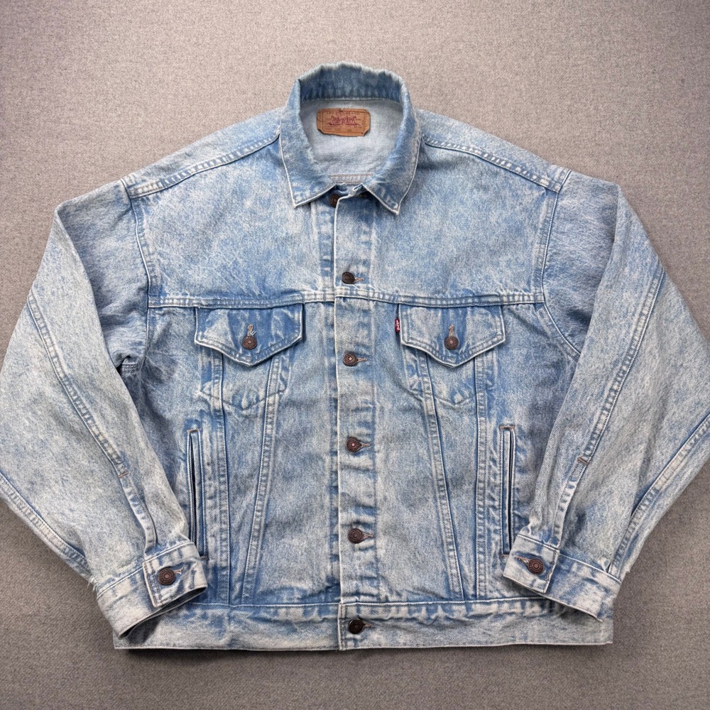 Vintage 80s Levis Trucker Jacket Mens L 70507 0208 Blue Acid Wash Made In USA